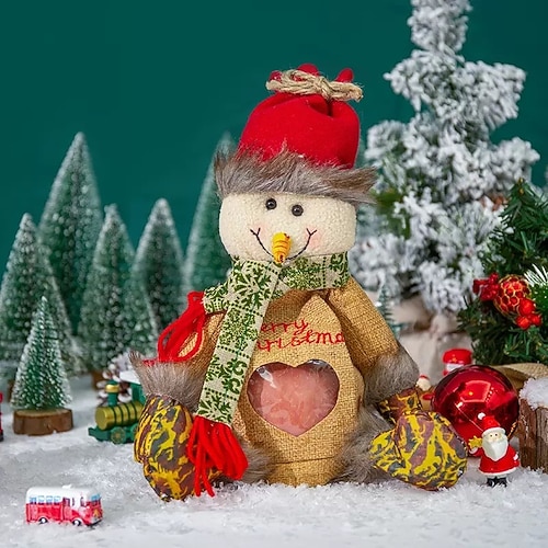 1 pz sacchetti regalo di Natale in lino con cerniera - riutilizzabili 2026 nuovo Natale Eva Babbo Natale pupazzo di neve fiocco di neve cervo sacchetti di caramelle a forma di mela contenitori