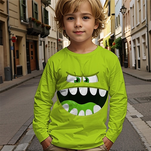 Jungen 3D Cartoon T-Shirt Langarm Frühling Herbst Mode Basic Kinder 4-12 Jahre Rundhalsausschnitt Outdoor Lässig Täglich Normale Passform Image