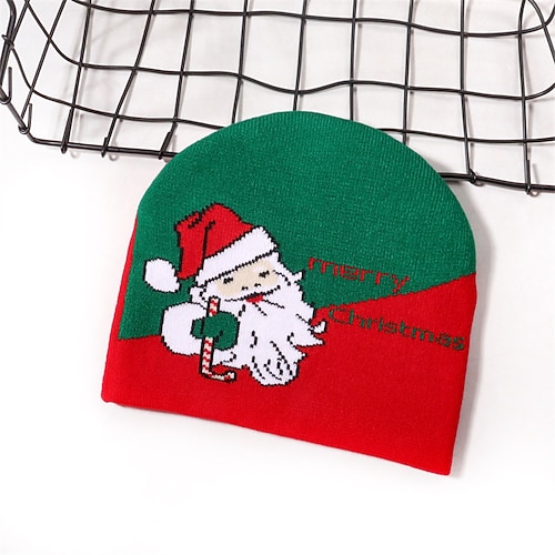 Herren Unisex Beanie Mütze Wintermützen Weihnachtsmützen Beanies Schädelkappe Rot / Grün Rote Acrylfasern Gestrickt Gemütlich Weihnachten Alltagskleidung Weihnachtsmann Schneemann Warm Image