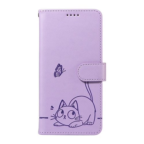 Handy Hülle Handyhüllen Für iPhone 17 Pro Max 17 Air 16 15 14 Pro Max Plus 16e 13 Pro Max 13 Mini Brieftaschenhülle Vollschutz mit Trageriemen Stoßfest Katze Retro PU-Leder Image