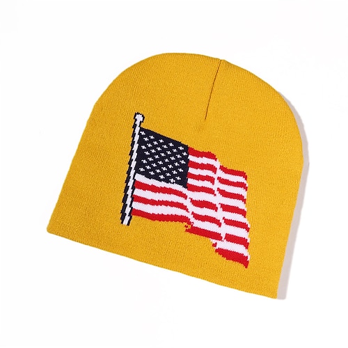 Herren Unisex Beanie Mütze Wintermützen Beanies Strickmütze Winter Beanie Schwarz Weiß Acrylfasern Gestrickt Gemütlich Alltagskleidung Ausgehen Amerikanische US-Flagge Warm Image