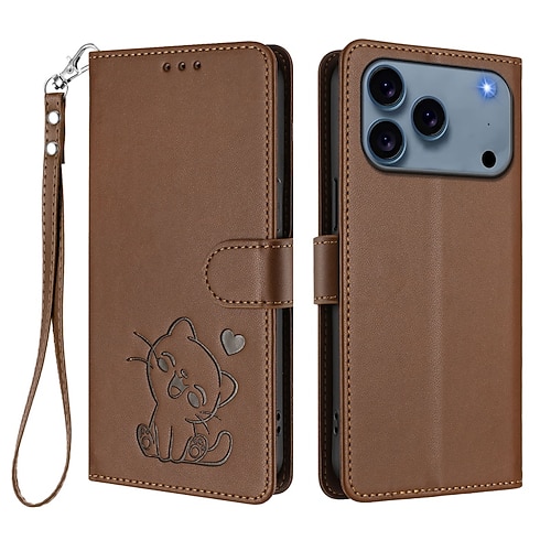 Handy Hülle Handyhüllen Für iPhone 17 Pro Max 17 Air 16 15 14 Pro Max Plus 13 Pro Max Brieftaschenhülle Vollschutz mit Trageriemen Stoßfest Katze Retro TPU PU-Leder Image
