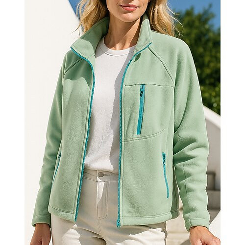Damen Wintermantel Jacke mit durchgehendem Reißverschluss Polarfleecejacke Mit Taschen Langarm Oberteil Athleisure Herbst Winter Einfarbig Winddicht Warm Wandern Reise Urlaub Sportbekleidung Image