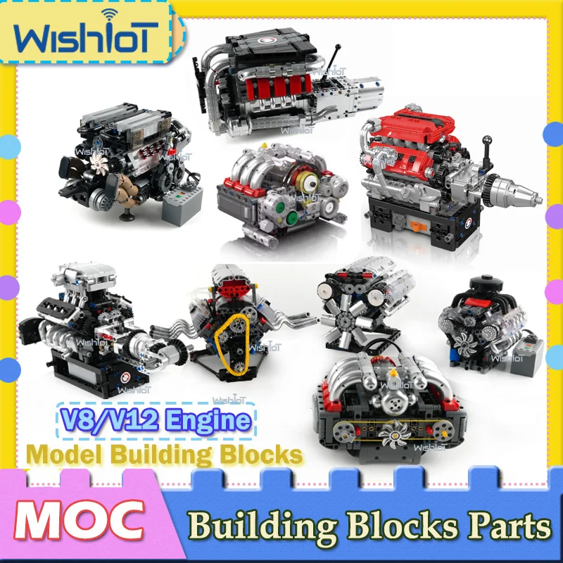 10203 Simulierte V8/V12 Motor Modell High-tech Bausteine Jungen Zusammengebaute Ornament 10205 Mit Motor Drive MOC Blöcke spielzeug Geschenk Image