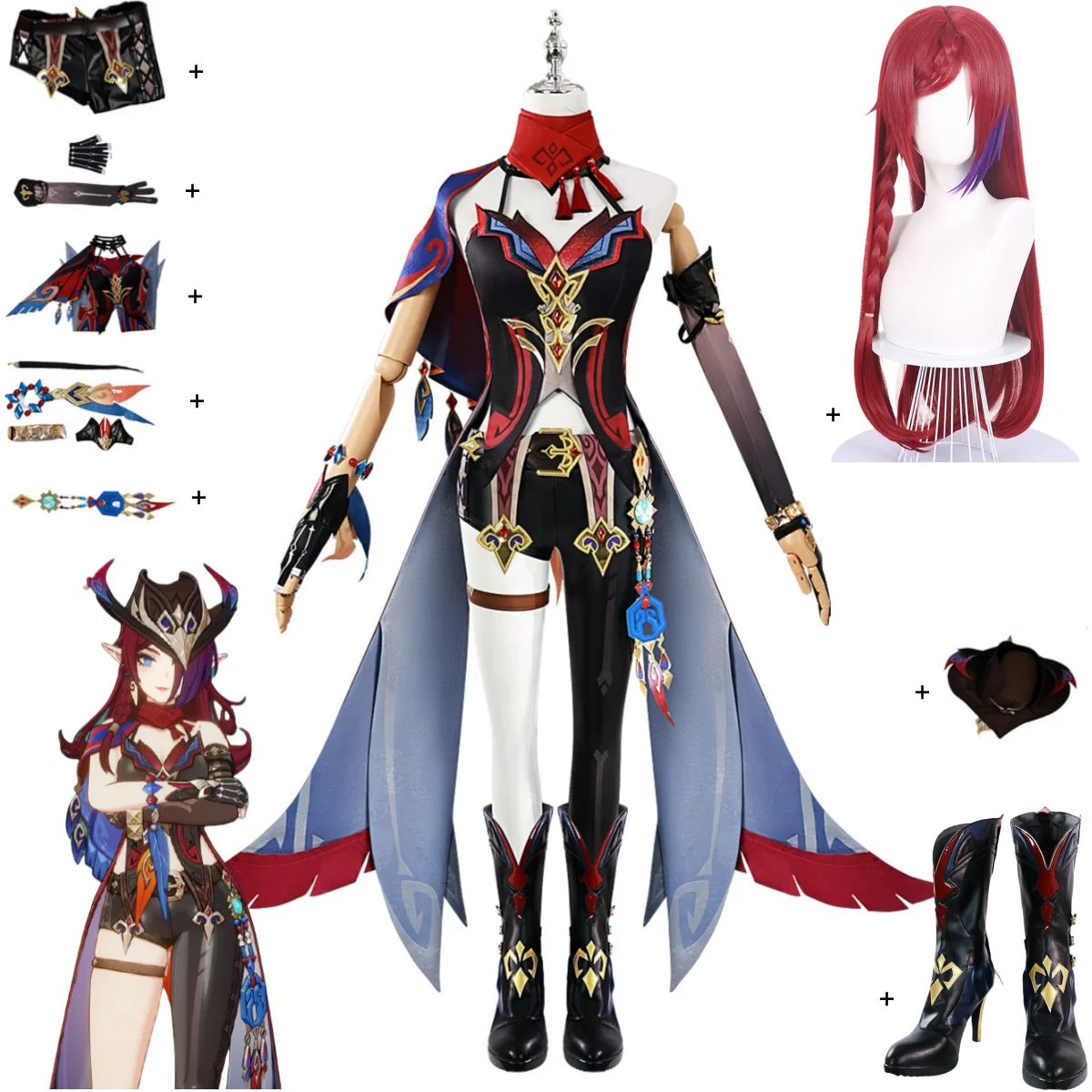 Spiel Chasca Cosplay Kostüm Tlalocan Blume-Feder Clan Sexy Tops Shorts Uniform Schuh Perücke Erwachsene Frau Karneval Halloween Anzug