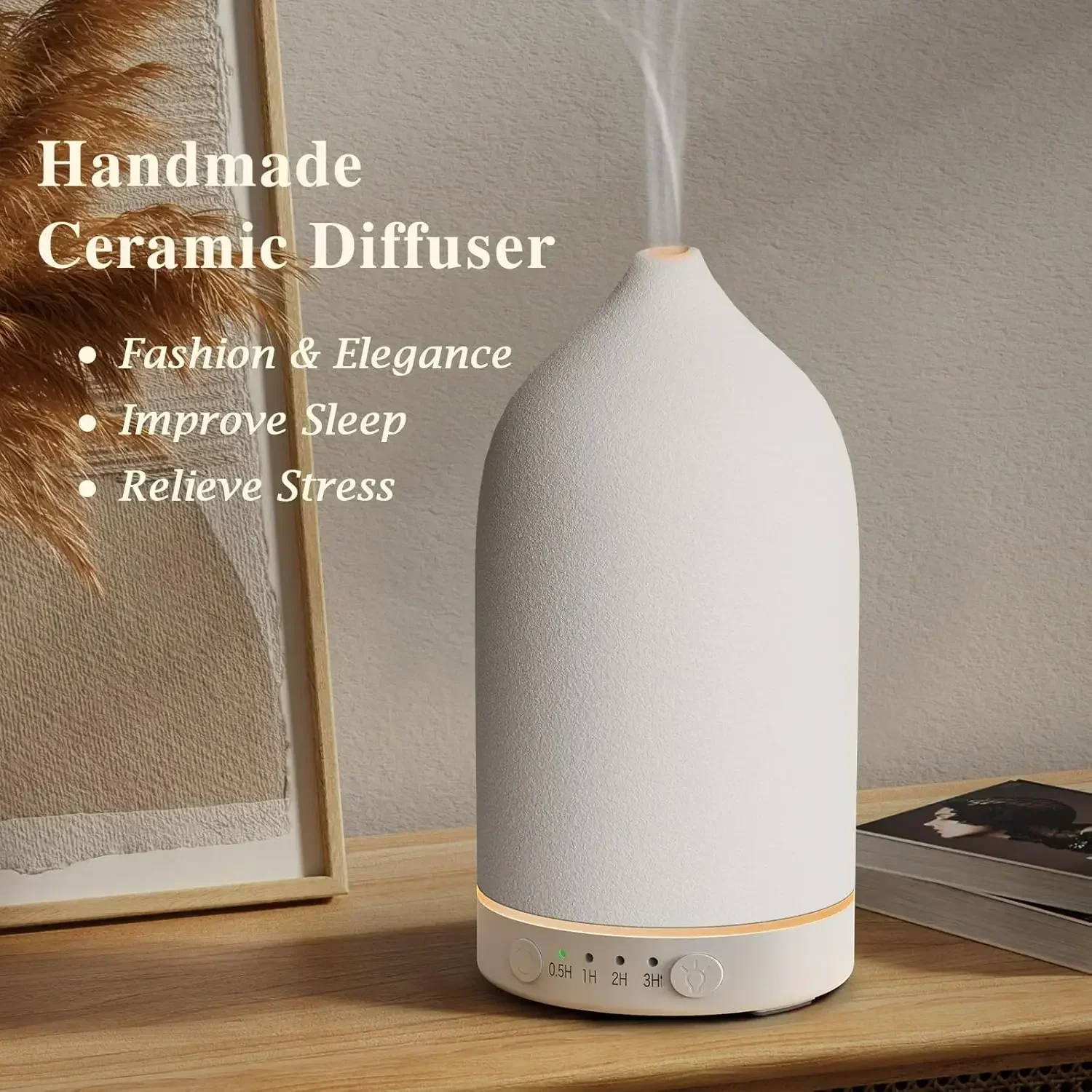 Diffusor für ätherische Öle, 100 ml, Keramik, Ultraschall-Aroma-Diffusor, Luftbefeuchter, Timer-Einstellung, 7 LED-Farben, wechselnde Lichter für Zuhause Image