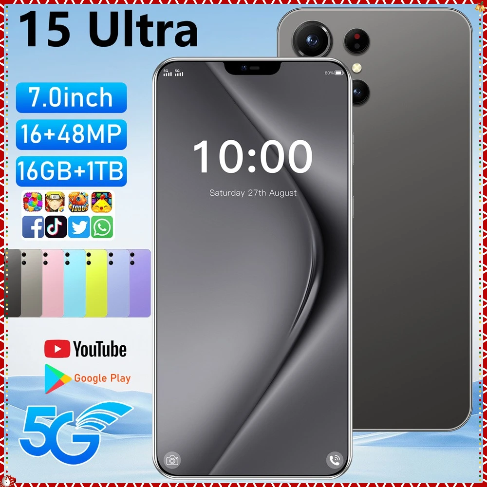 Tout nouveau Smartphone pour 15 Ultra 5G 7.0HD Snapdragon 888 double carte Sim 16G + 1 to téléphone portable téléphones mobiles Android débloqués mondial