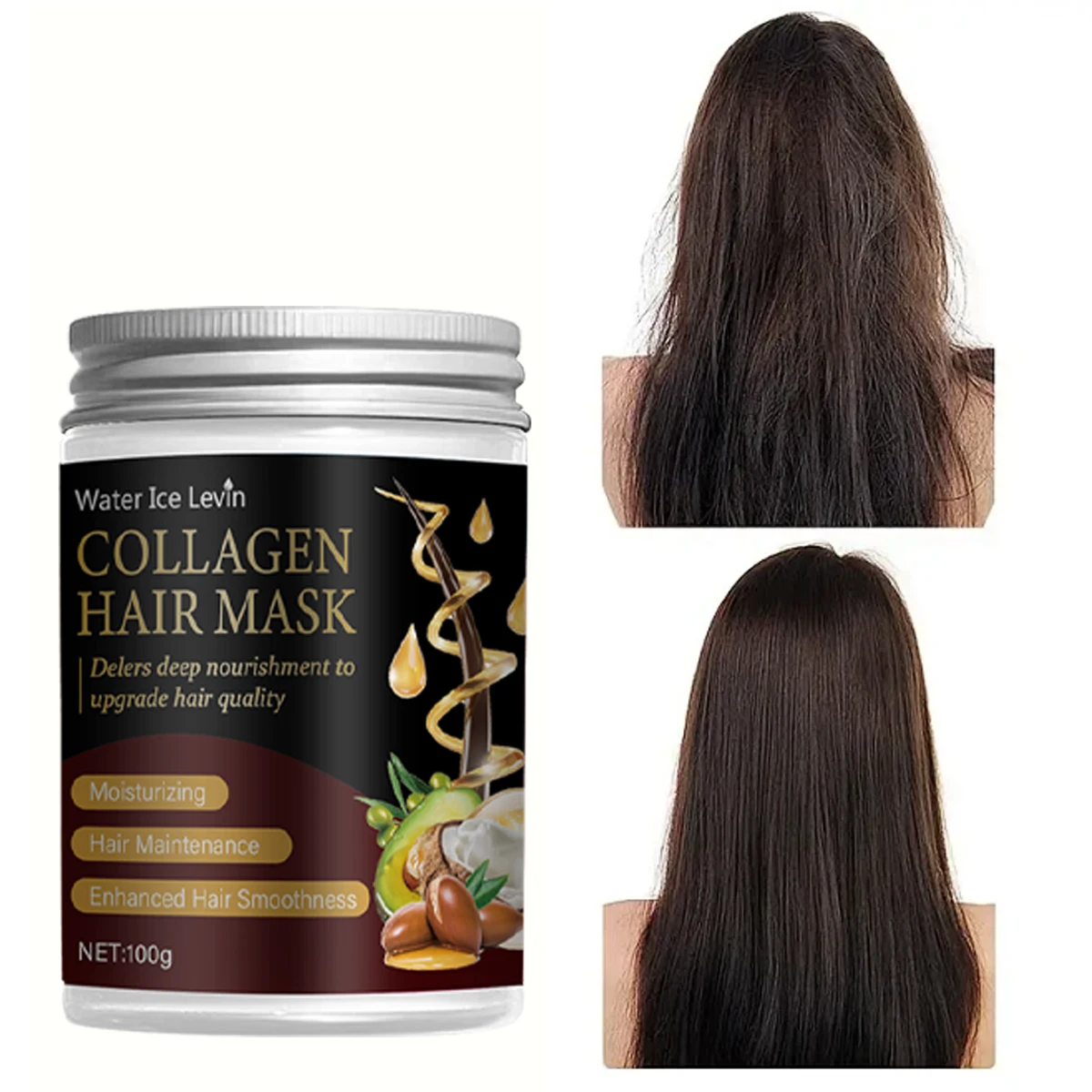 Kollagen-Haarmaske mit Argan- und Kokosöl – tiefe Pflege für verbesserte Glätte und Feuchtigkeit. Für Männer und Frauen Image