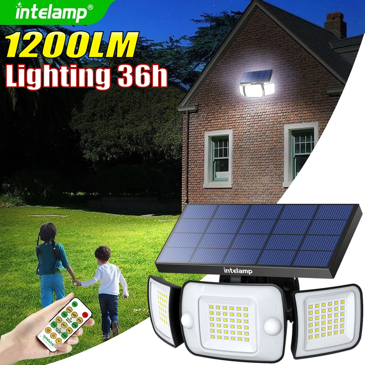 1200LM lumière solaire pour lampe solaire extérieure lumière du soleil capteur de mouvement lumière télécommande étanche jardin rue mur cour lampe