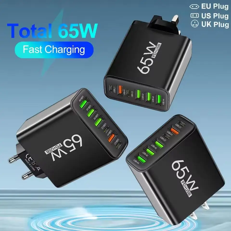 65 W Multi Ports USB Ladegerät Schnellladung PD Typ C Wandadapter EU/US Stecker Ladegerät Quick Charge 3.0 6 Ports USB C Netzteil Image