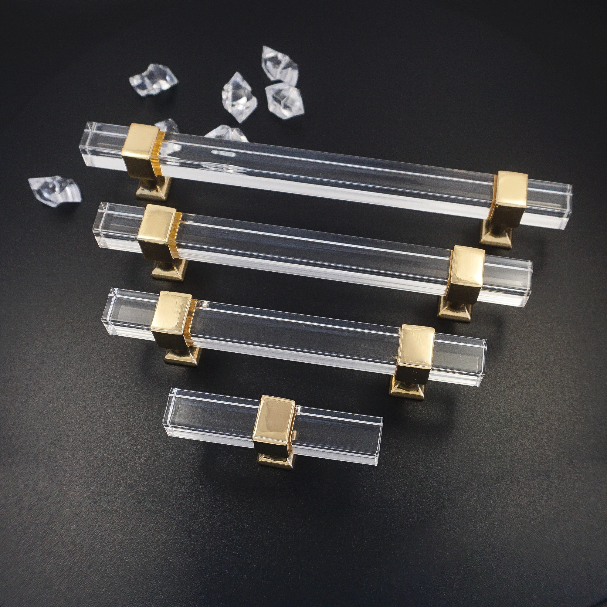 Transparente quadratische Acryl-Langgriffe für Schränke, goldfarben, silberfarben, Schranktürknöpfe, moderne Kleiderschrankgriffe, Möbelbeschläge Image