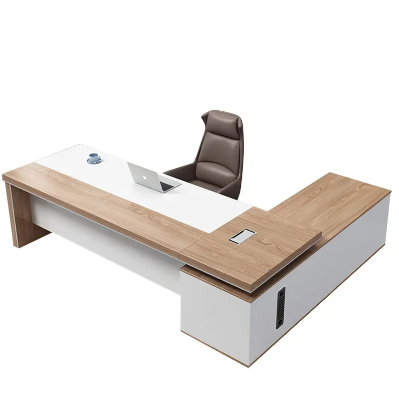 Maßgeschneiderter Chefschreibtisch aus Holz, Boss-Computertisch und luxuriöse Büromöbel, modernes Schreibtischbüro Image