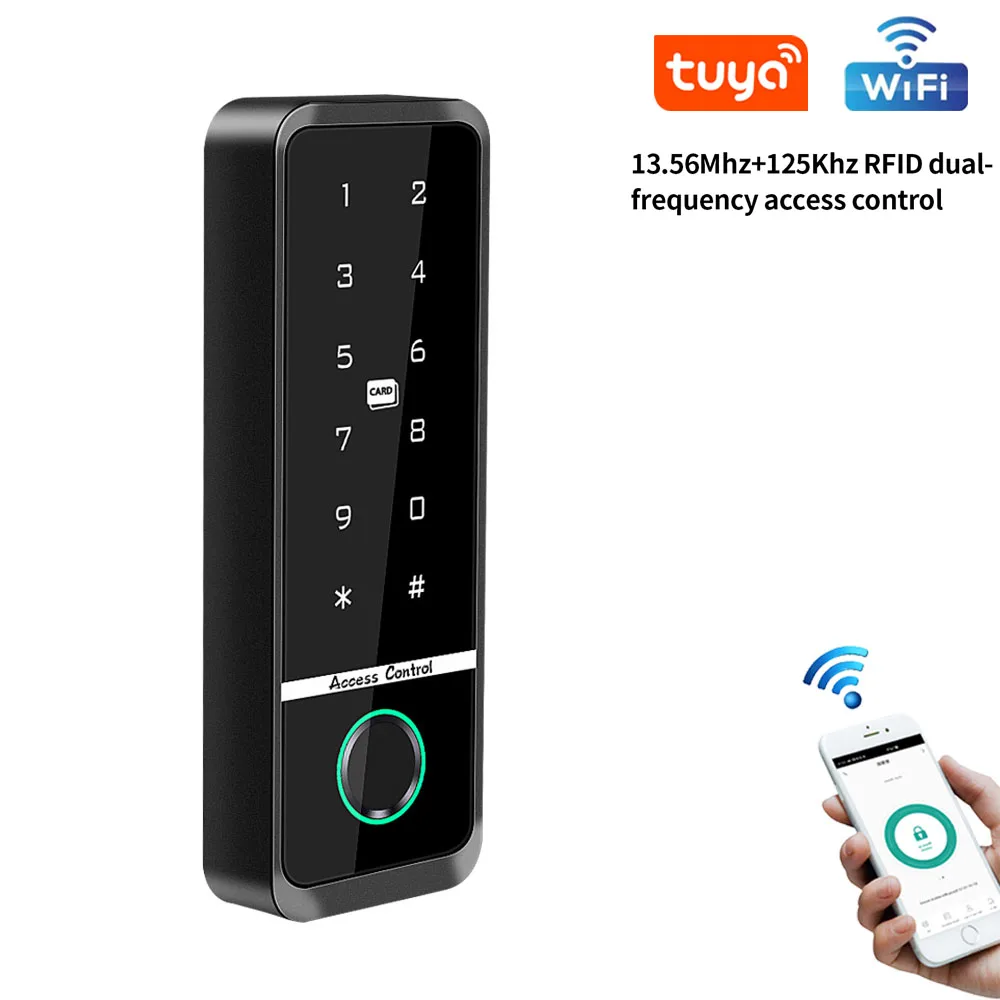 Contrôleur d'accès par empreinte digitale WiFi Tuya, système de clavier RFID autonome étanche pour l'extérieur, 125KHz/13.56MHz, déverrouillage par application intelligente