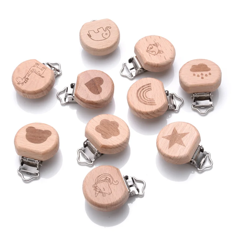 5 Teile/los Baby Buche Holz Schnuller Clips Für Baby Kauen Fütterung Zubehör Holz Dummy Clip DIY Nippel Kette Halter Zahnen Kette Image