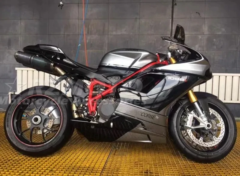 4 Geschenke Neues ABS-Motorradverkleidungsset passend für Ducati 848 1098 1198 Karosserieset Custom Schwarz Grau Image
