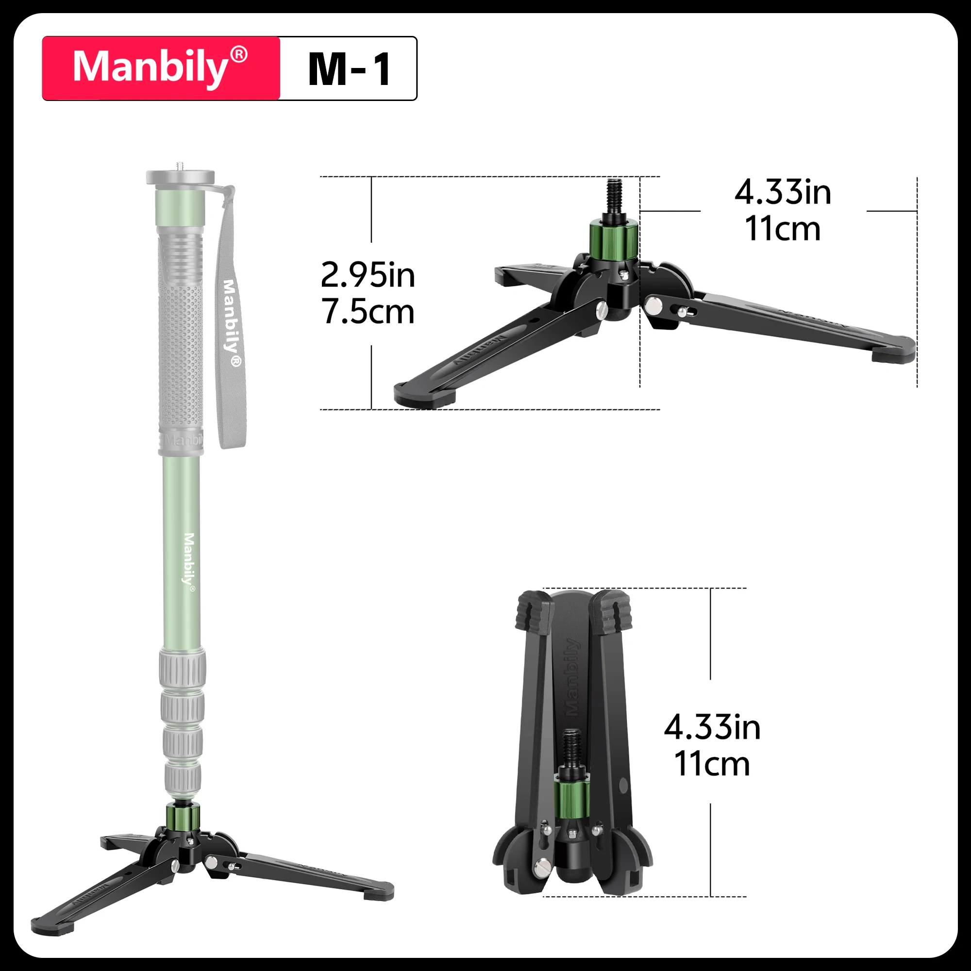 Manbily M1 Stativständer mit 3/8" Schraube Einbeinstativbasis für Kamera DSLR Handy Desktop Stativ Fotografie Adapter Image