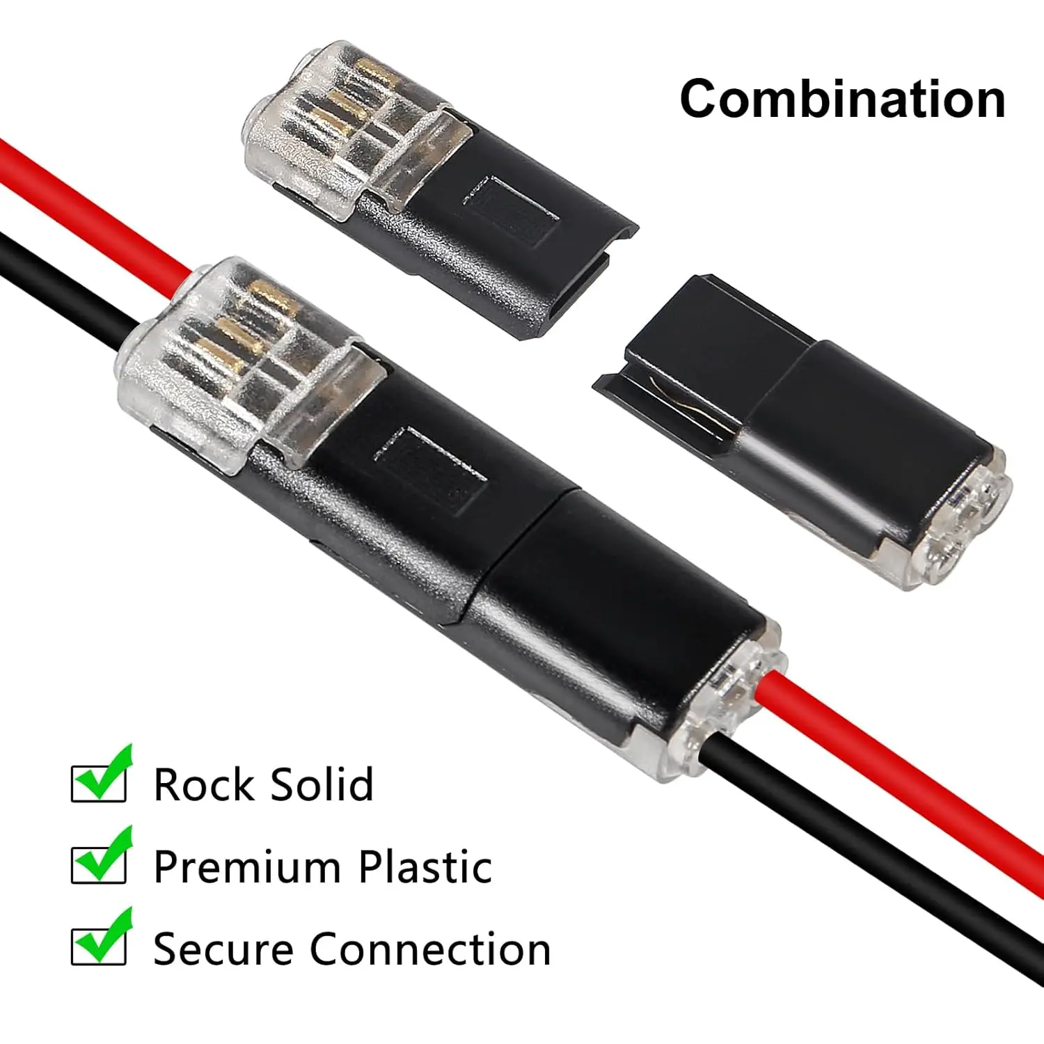 50 Stück Niederspannungs-Kabelverbinder, Doppeldraht-Steckverbinder mit Verriegelungsschnalle, LED-Lichtleisten-Anschlüsse, 2-polig Image