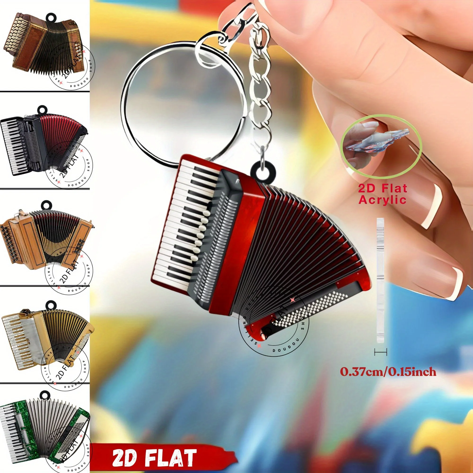 Künstlerisches Akkordeon, Auto-Schlüsselanhänger, Zubehör, 2D-Acryl, 6 Optionen, hängende Verzierung, Anhänger, Geldbörsen, Dekor, Halloween-Party-Geschenke Image
