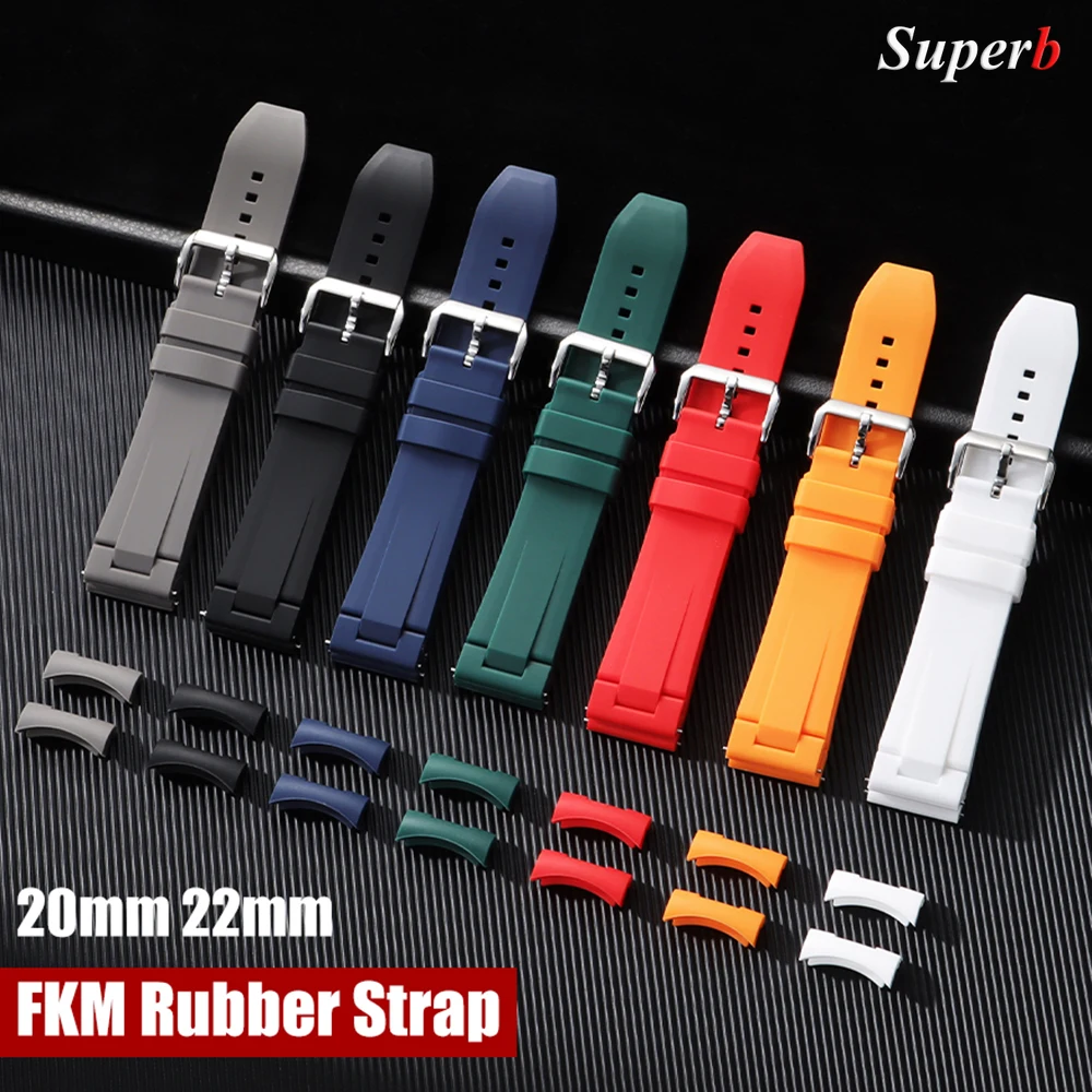 20 mm 22 mm FKM-Gummi-Uhrenarmband, hochwertiges Uhrenarmband mit gebogenem Ende für Omega, Schnellverschluss-Armband, wasserdichtes Sportarmband Image