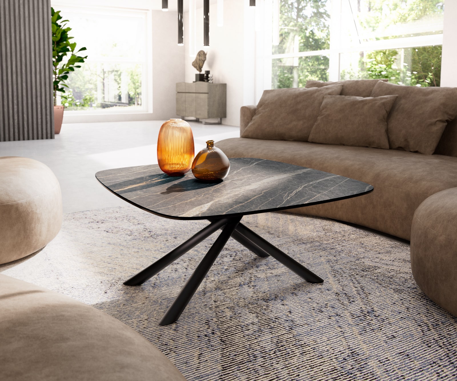 DELIFE Couchtisch Edge Boot 90x90 cm Keramik Laminam® Noir Desir Braun Sarity Metall Schwarz, Couchtische Image