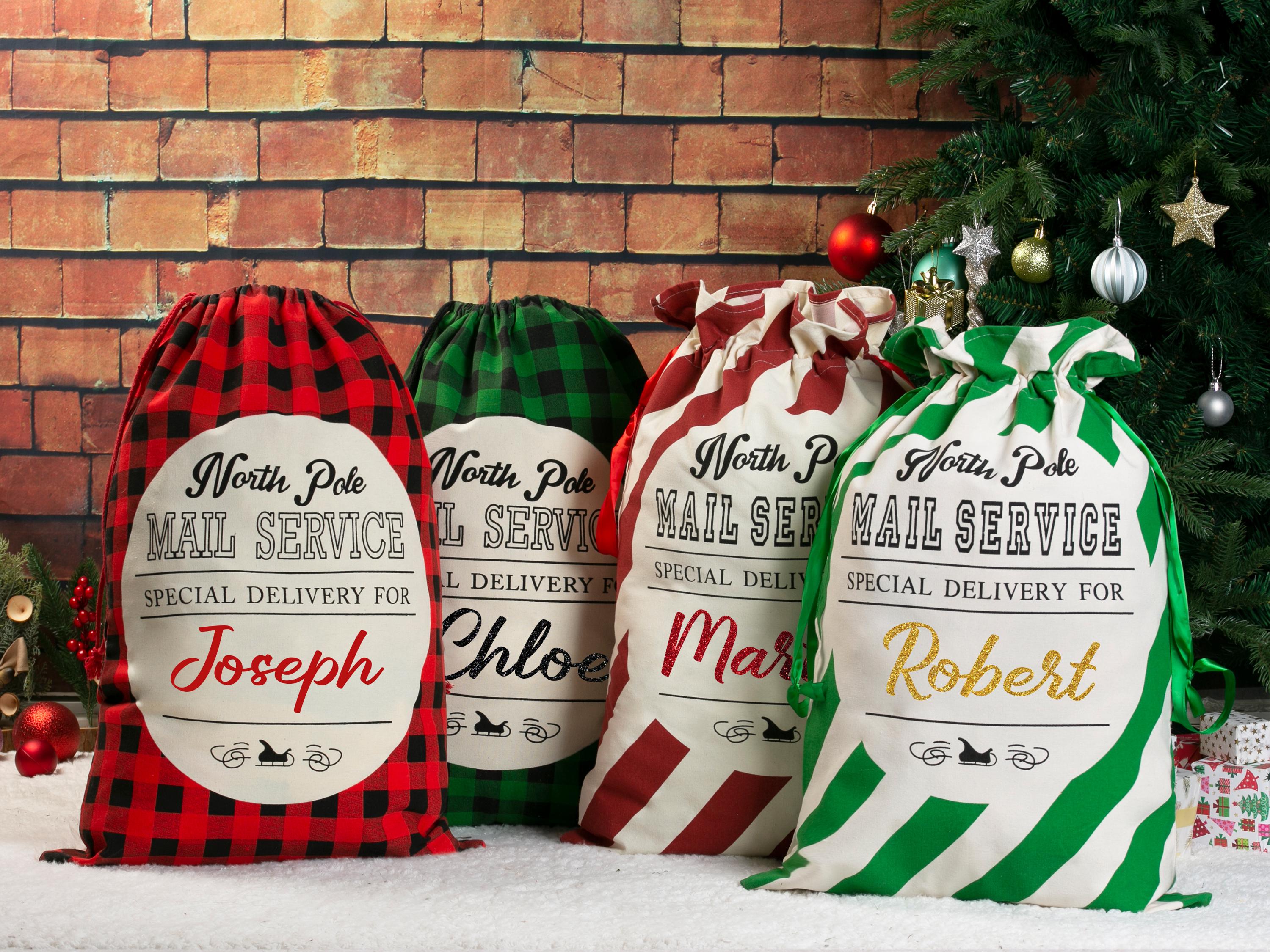 Sacco di Babbo Natale personalizzato, sacco di Natale con nome personalizzato, sacco di Babbo Natale in tela di Natale, sacco di Babbo Natale per la v