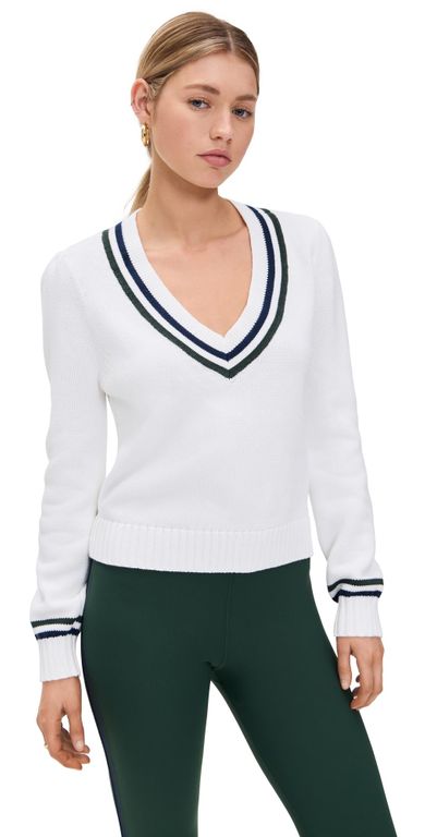 Sonny V Neck Knit Sweater - White - The Upside Knitwear