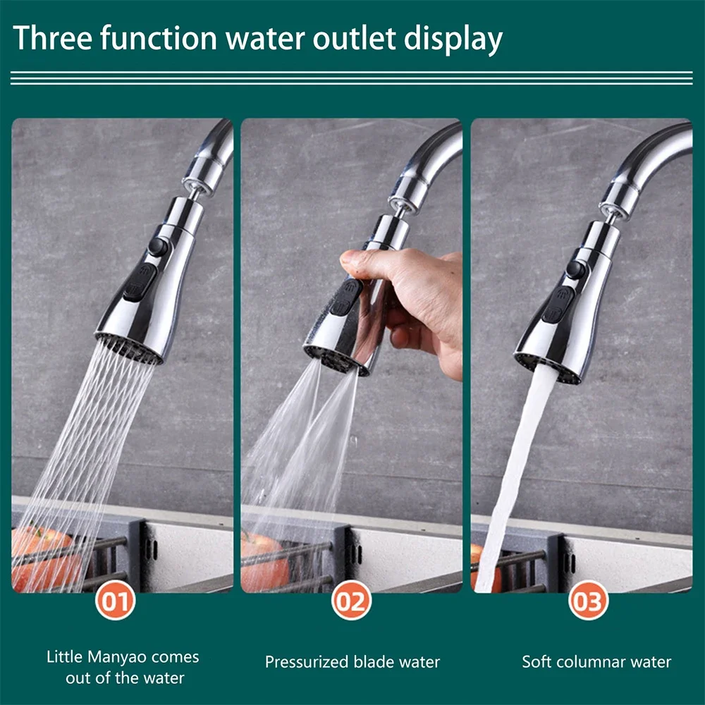 Rallonge de robinet de cuisine 3 en 1 universelle 360 ° Robinet de cuisine extractible rotatif, multi-mode, rehausseur de rinçage puissant, accessoires de cuisine