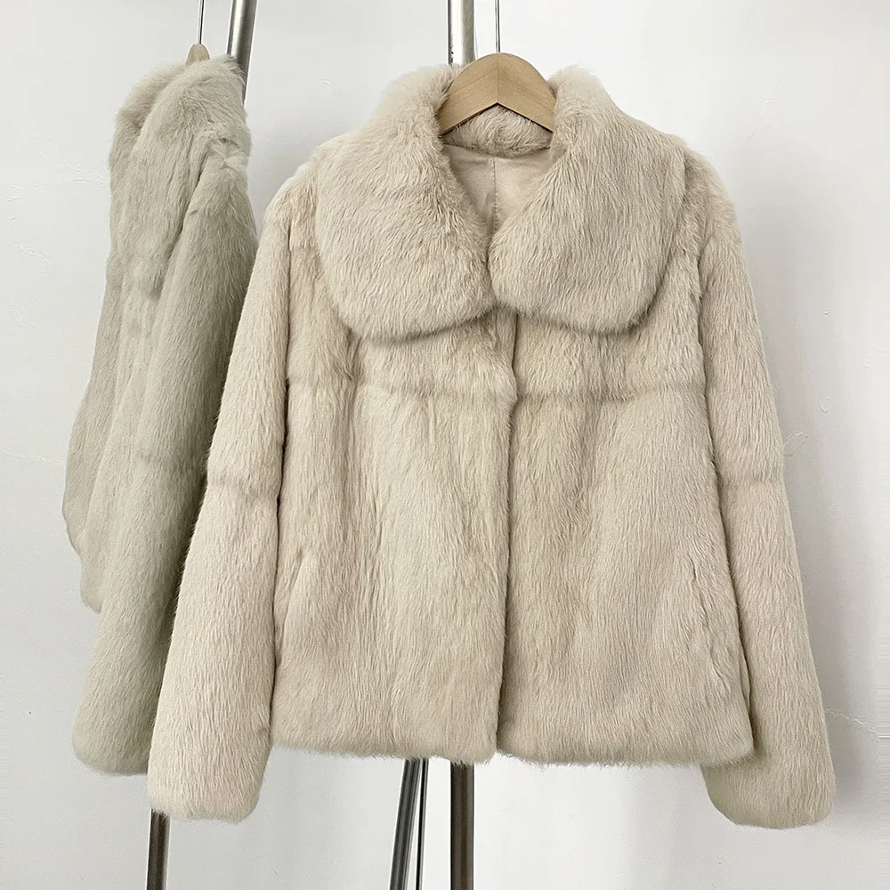 2025 nouvelle veste courte en fourrure de lapin naturel automne hiver vêtements femmes mode digne chaud réel manteau de fourrure vêtements de dessus pour femmes dame