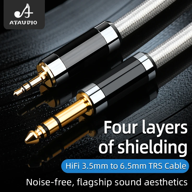 ATAUDIO HIFI 3,5 mm auf 6,35 mm Adapter Aux-Kabel für Mischverstärker, vergoldet, 3,5 Klinke auf 6,5 Klinke, Aux-Kabel, Stecker auf Stecker Image