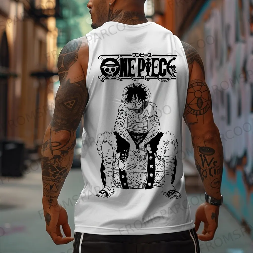 2025 One Piece Anime Luffy Peripheral Print Tank Top Gym Herren Lose Sport Sommer Mode Reine Baumwolle Top Image