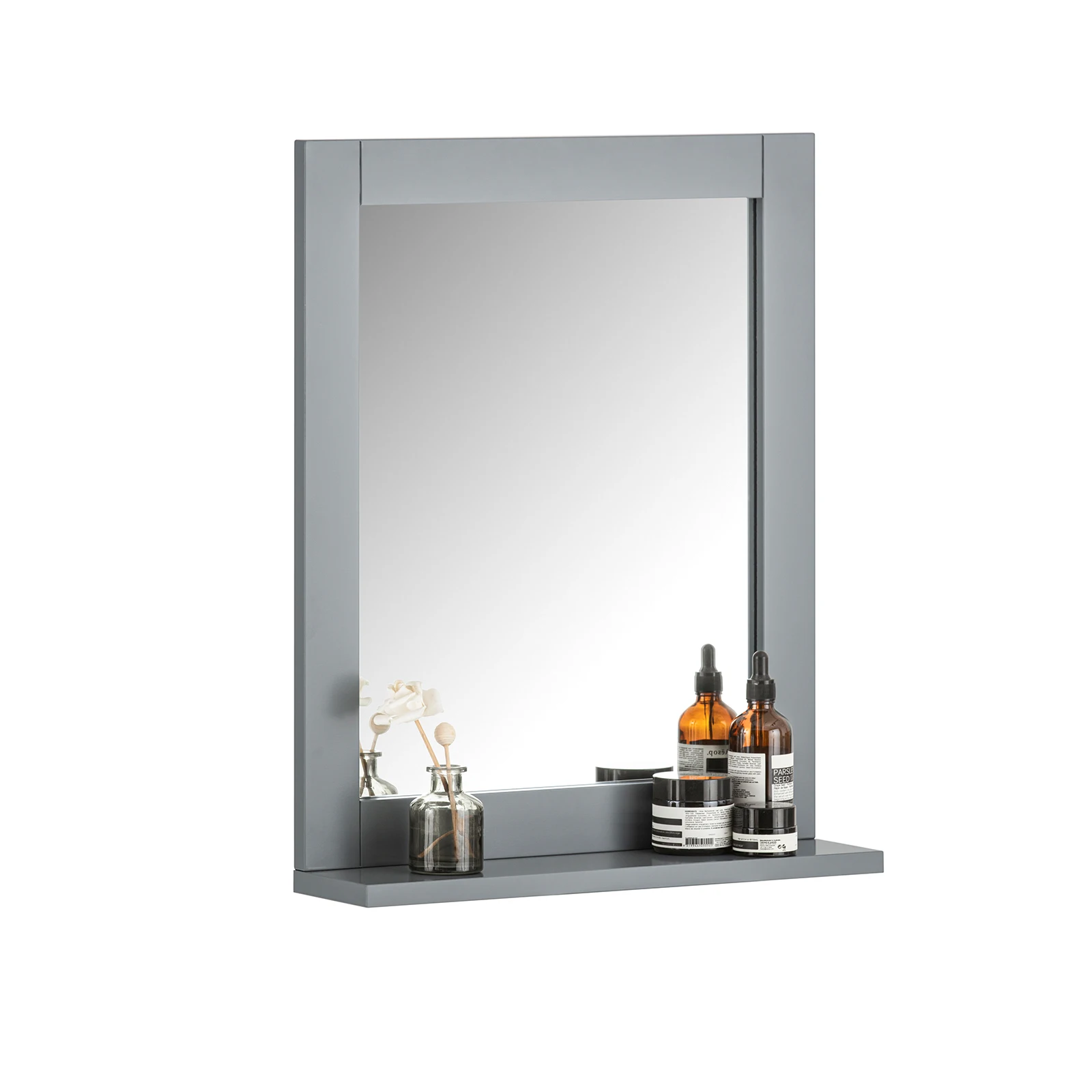 SoBuy FRG129 Spiegel Wandspiegel Badspiegel mit Ablage dunkelgrau BHT. 40x50x10cm