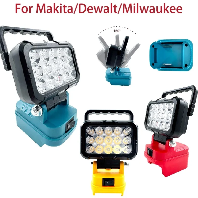 3-Zoll-LED-Arbeitsleuchte, geeignet für Makita/Milwaukee/Dewalt 18 V Lithium-Ionen-Akku mit Griff und USB-Schnittstelle