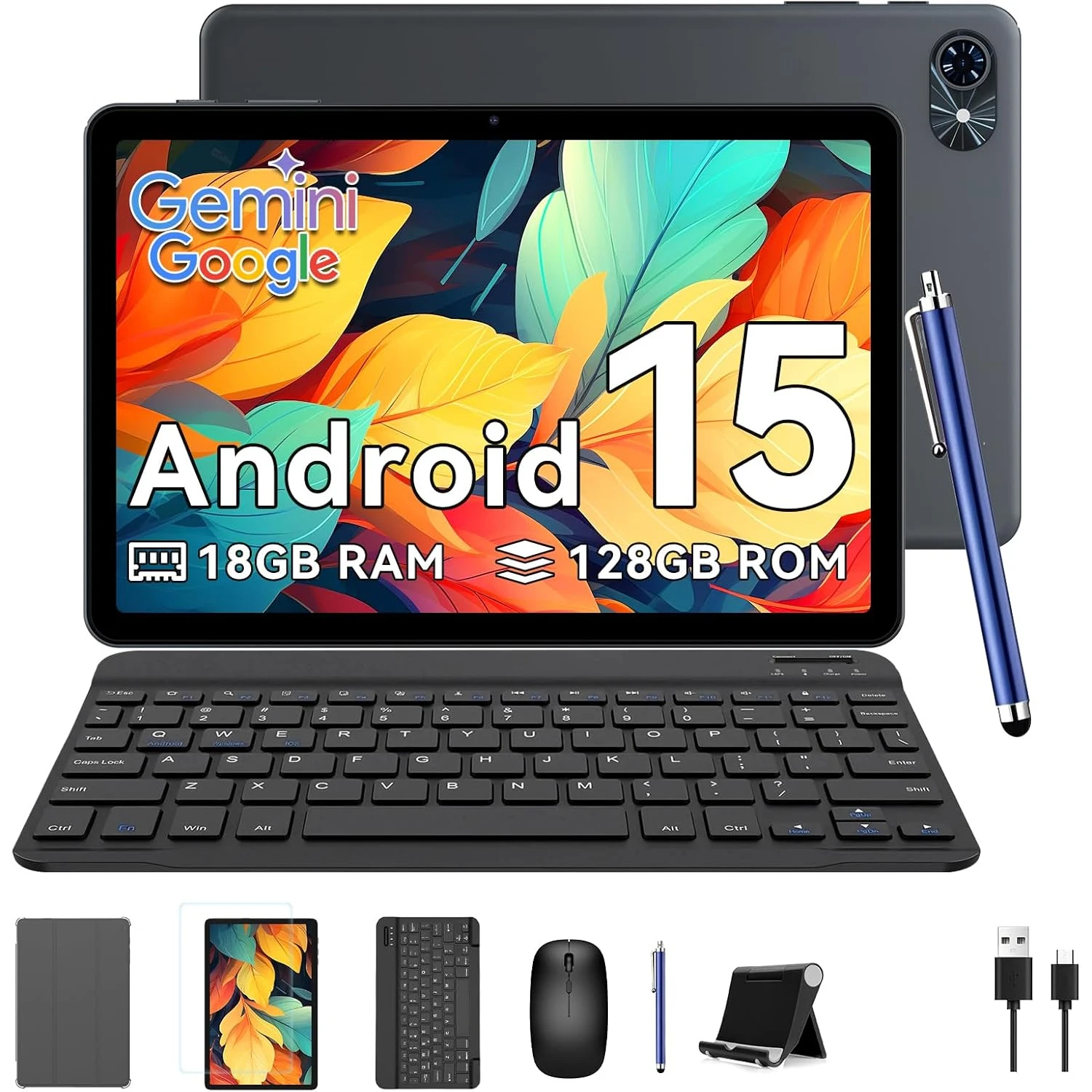 TTABWEE T80 Android 15 Tablet mit Tastatur, 6 GB RAM 128 GB ROM (2 TB TF), 10-Zoll-Tablet-PC, 6000 mAh, 5 MP + 2 MP, Gemini AI, WIFI Image