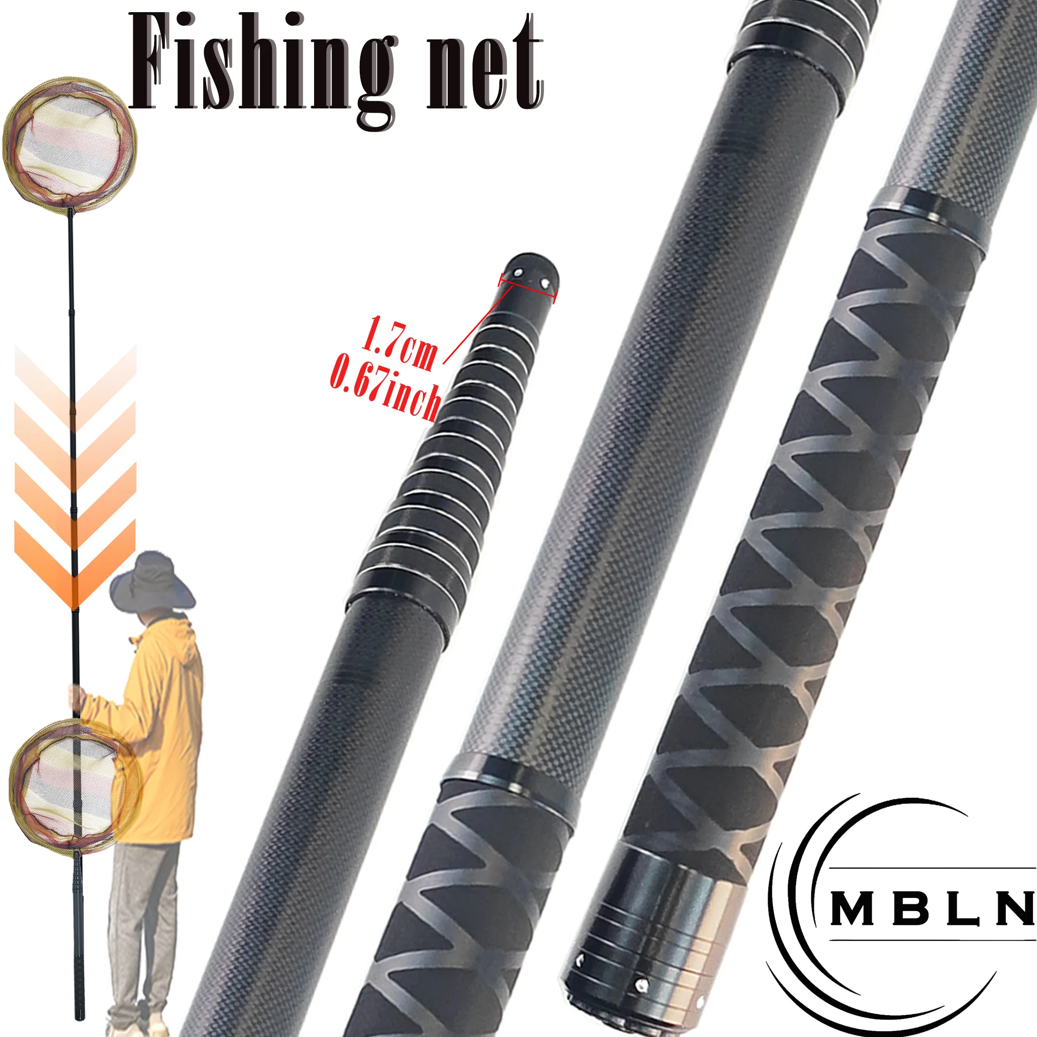 MBLN Extra langes Teleskop-Fischernetz für große Fische, sechsschichtiges Carbon-Tuch, extra lange Fischernetztasche BJ Image