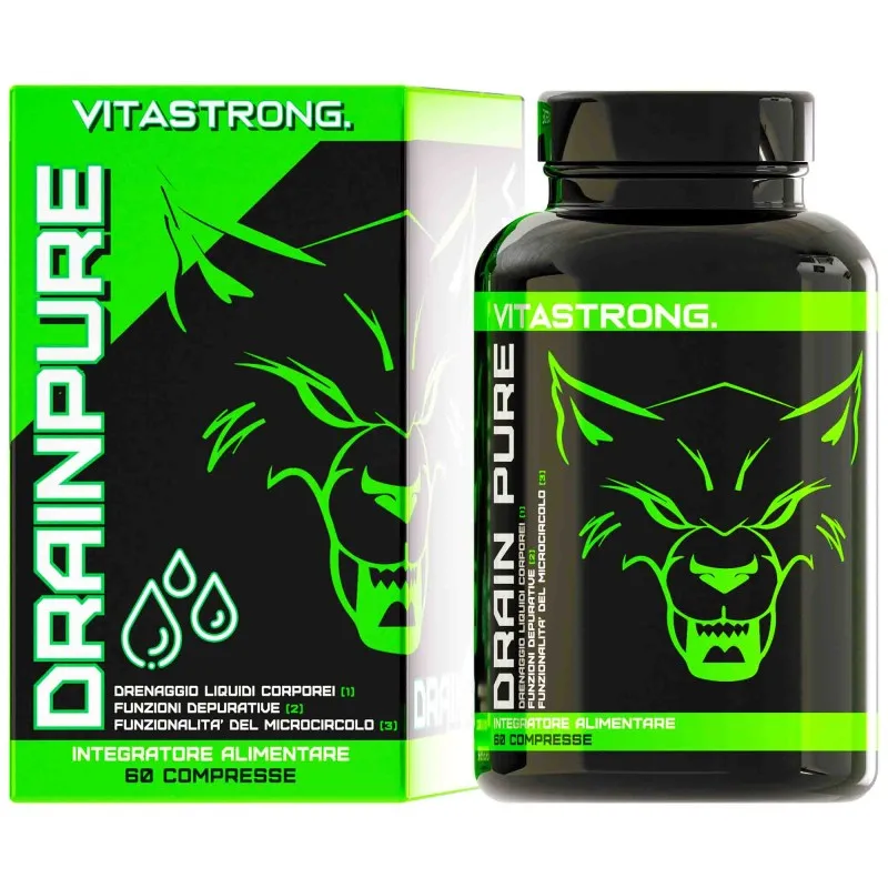 Entwässerung Strong Abnehmen Vitastrong DrainPure Day, Komplex aus 9 Zutaten Premiumqualität, Strong Bromeline, Centella, Löwenzahn, Birke, Grammigna, Depurative und Diuretic, 60 Tabletten Vegan Image
