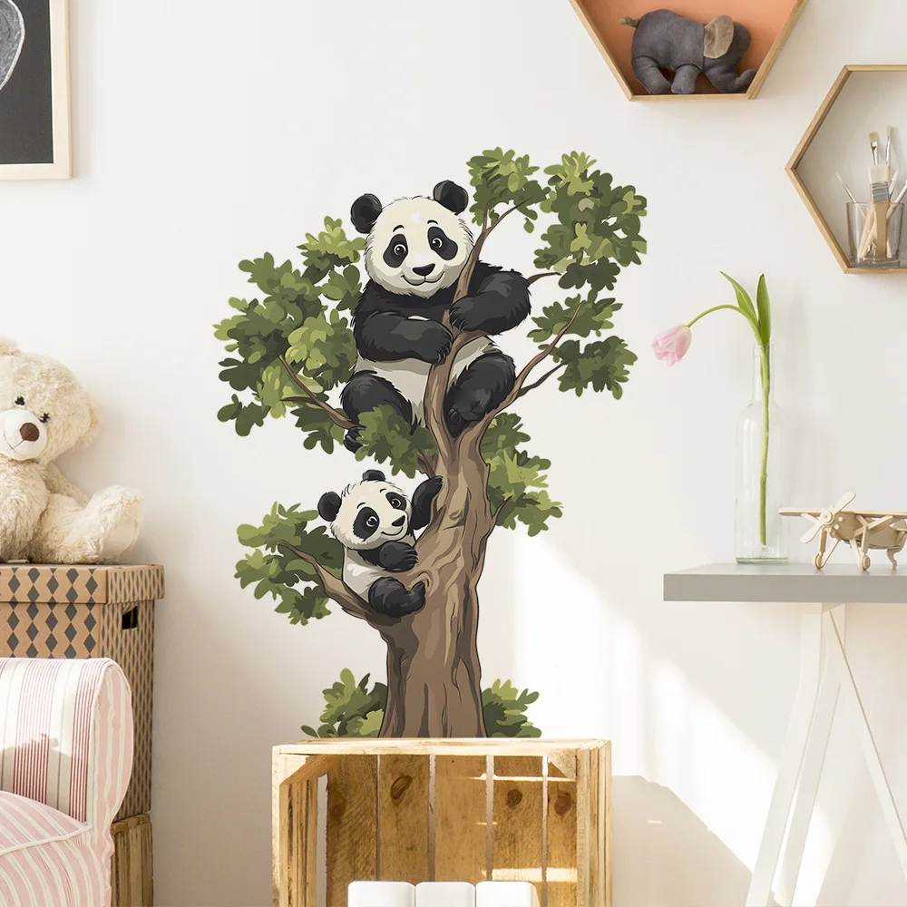 Panda Kletterbaum Wandaufkleber für Wohnzimmer Schlafzimmer Schrank Home Hintergrund Dekoration Selbstklebende Wandtattoos