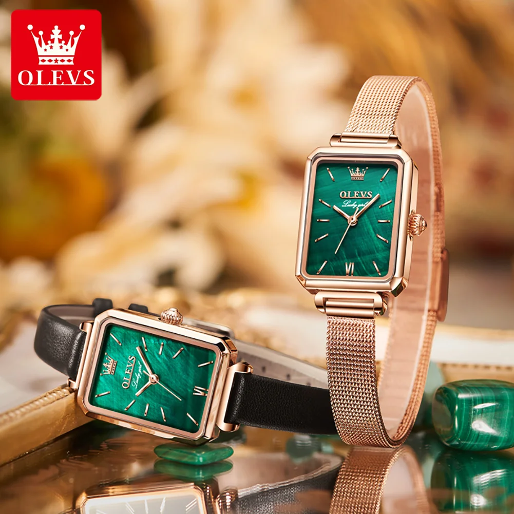 OLEVS 6624 Original Frauen Uhr Luxus Top Grün Quadrat Wasserdichte Uhr Mode Elegante Marke Frauen Quarzuhr Reloj Mujer