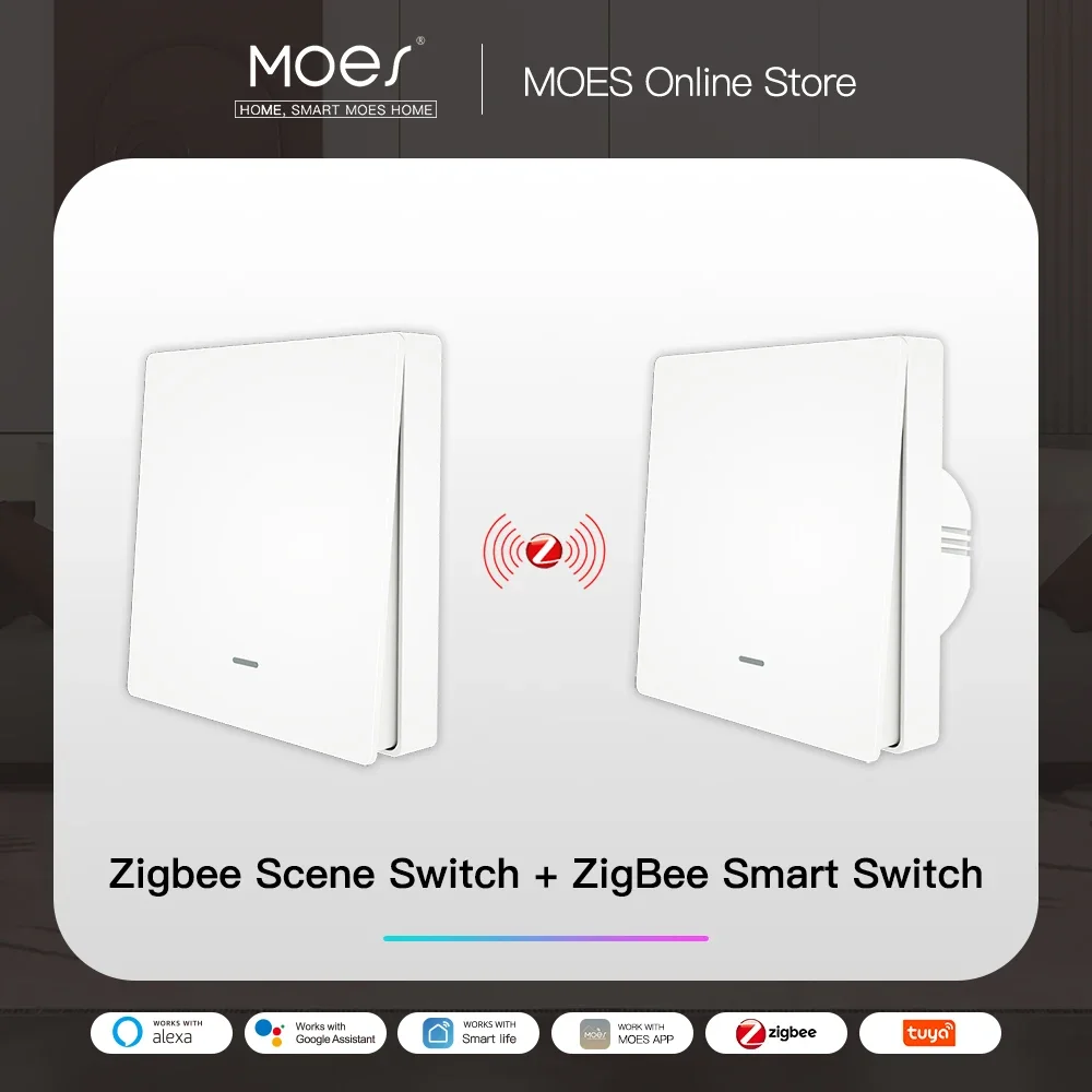 Moes tuya zigbee lichtsc halter mit sender kit kein neutraler kabel kein kondensator erforderlich funktioniert mit alexa google home smart life Image