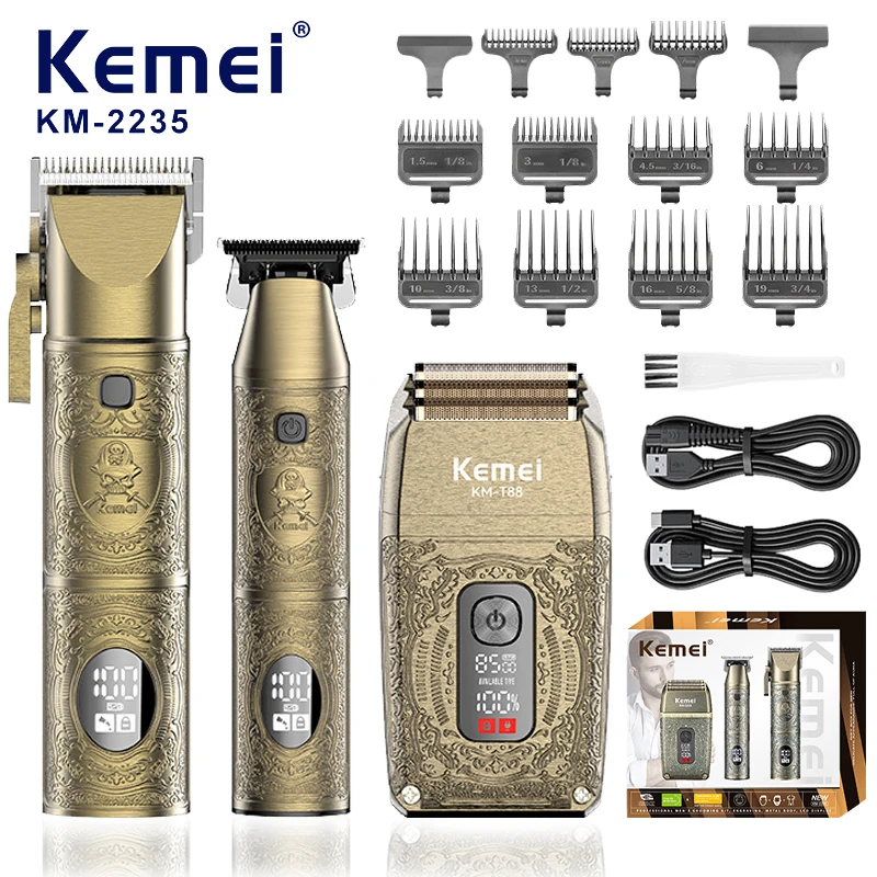 KEMEI Haarschneidemaschine Set Professionelle Friseur Metall Haarschneidemaschinen Elektrorasierer Haarschneider Männer Bartpflege Set KM-2235 Image
