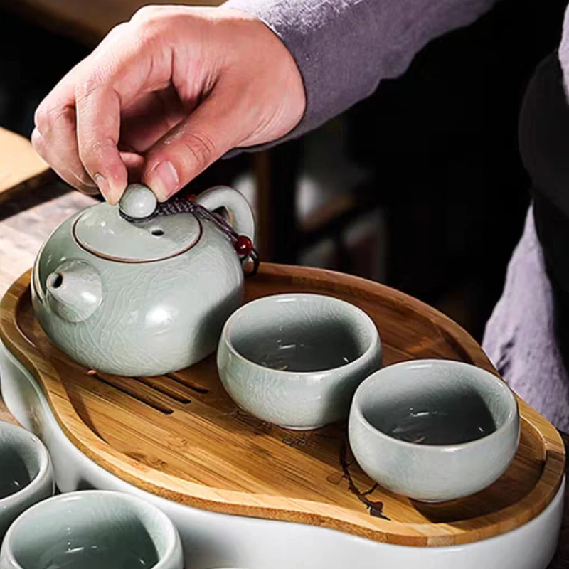 Ge Yao Ceramic Teapot Teacup Manual Chinese Ice Crack Split Teapot Can Raise Xishi Tea Pots Household Kung Fu Tea Pot