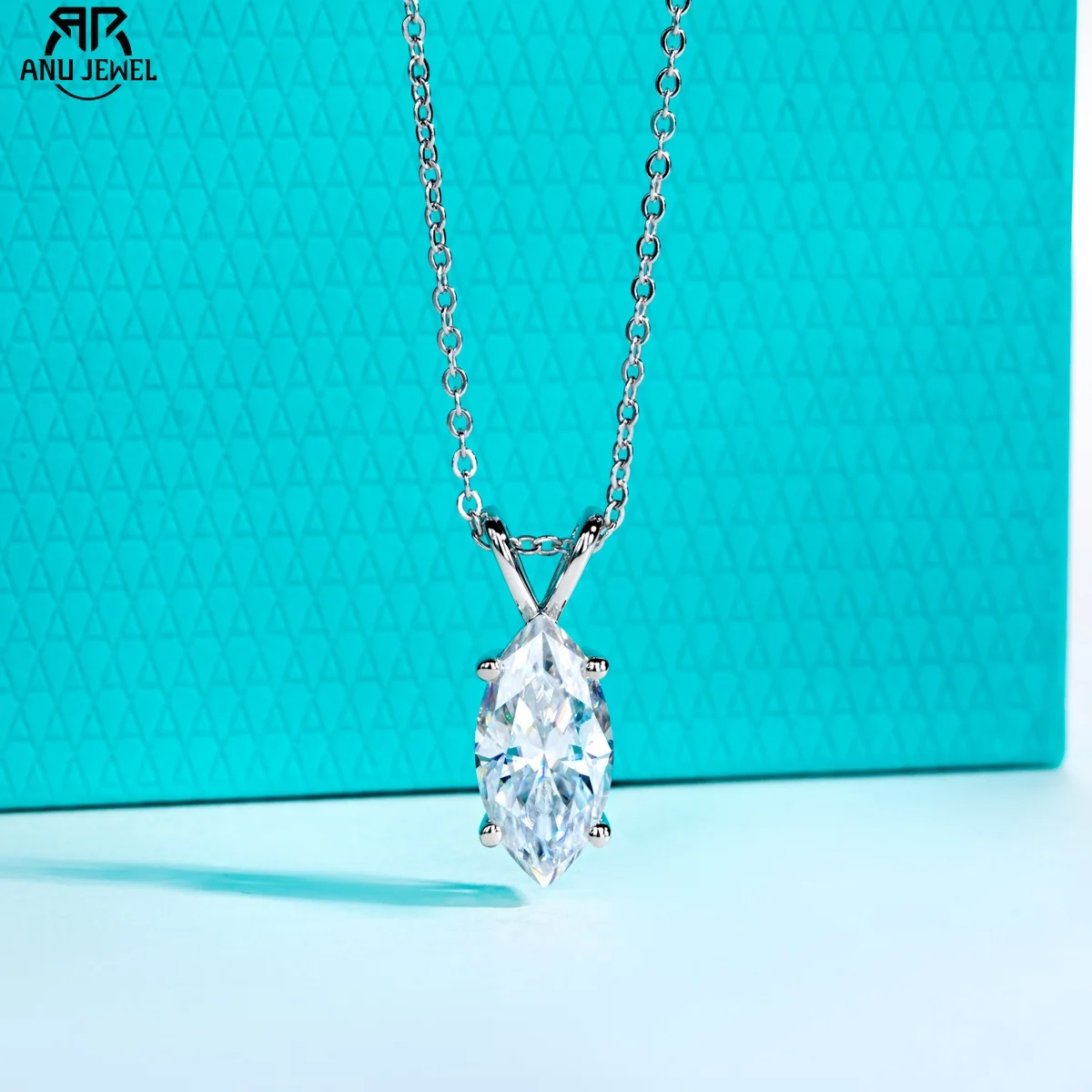 AnuJewel Halskette mit Moissanit-Anhänger im Marquise-Schliff, D-Farbe, 2 Karat/3 Karat/4 Karat/5 Karat, 925er Sterlingsilber, eleganter Schmuck, Geschenk für Frauen Image
