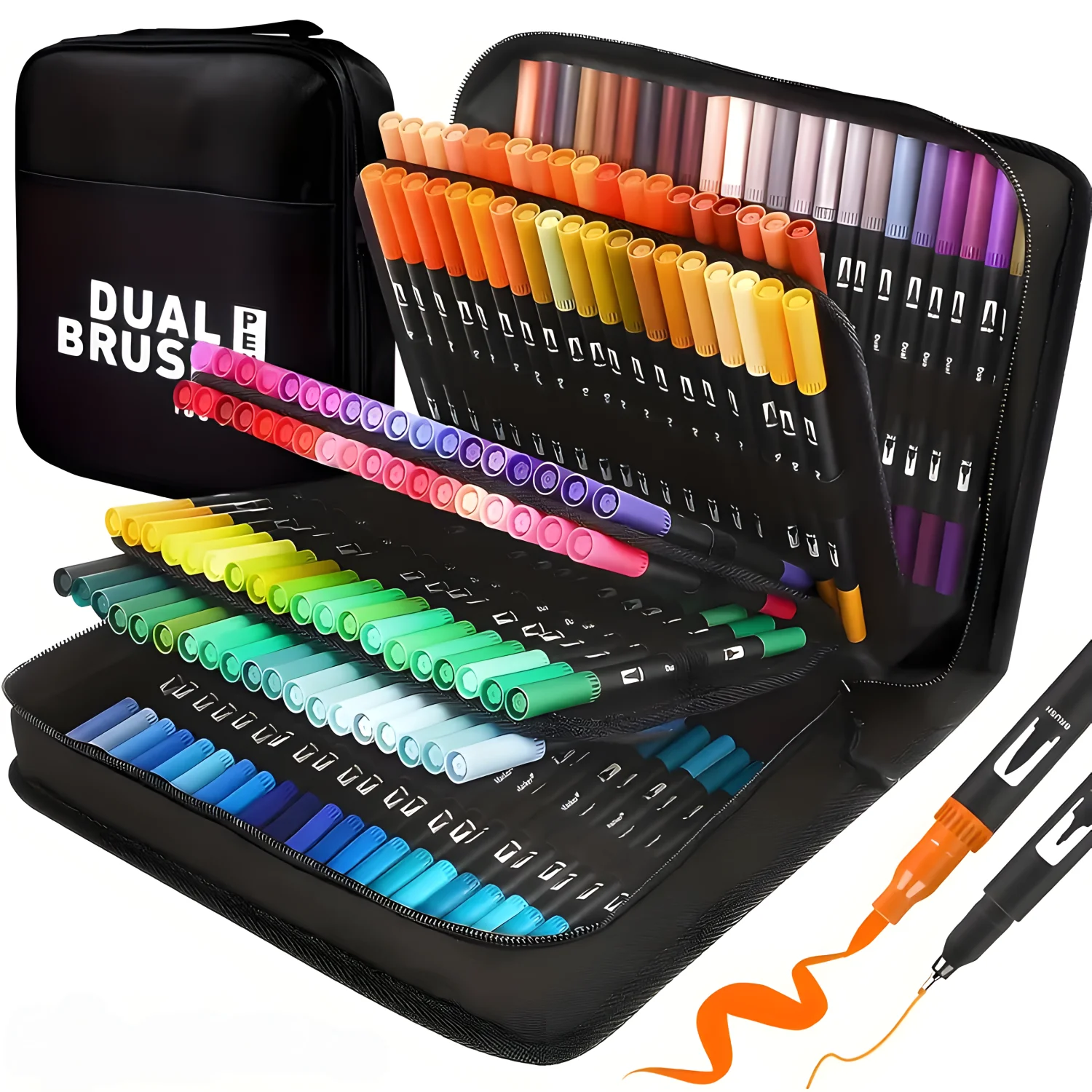 Dual Brush Marker Pens, Künstler-Markierungsset, Fineliner und Pinselspitze mit Premium-Etui für Malbücher, Tagebuch für Erwachsene Image