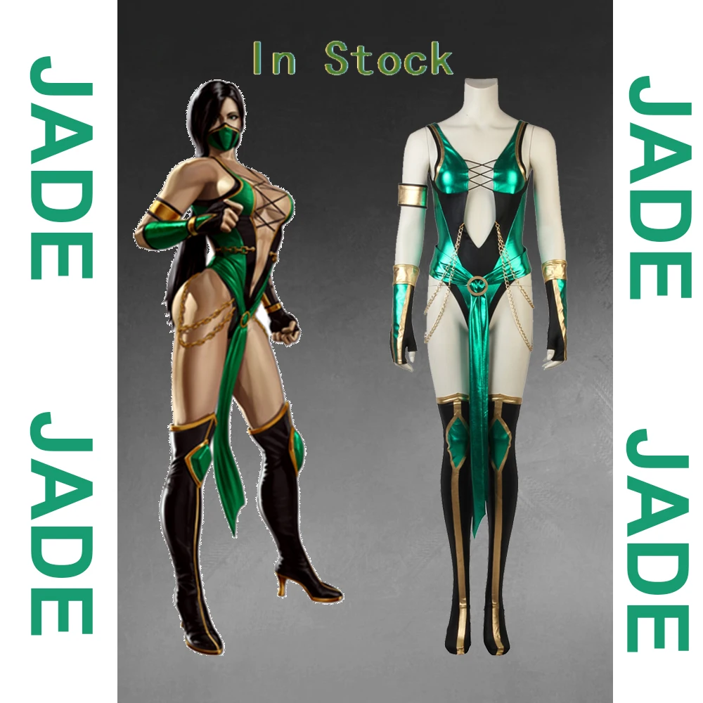 (Auf Lager) Spiel Mortal Kombat X Jade Cosplay Kostüm Jade Blau Sexy Strumpfhosen Battle Combat Erwachsene Damen Outfit Ganzanzug Image
