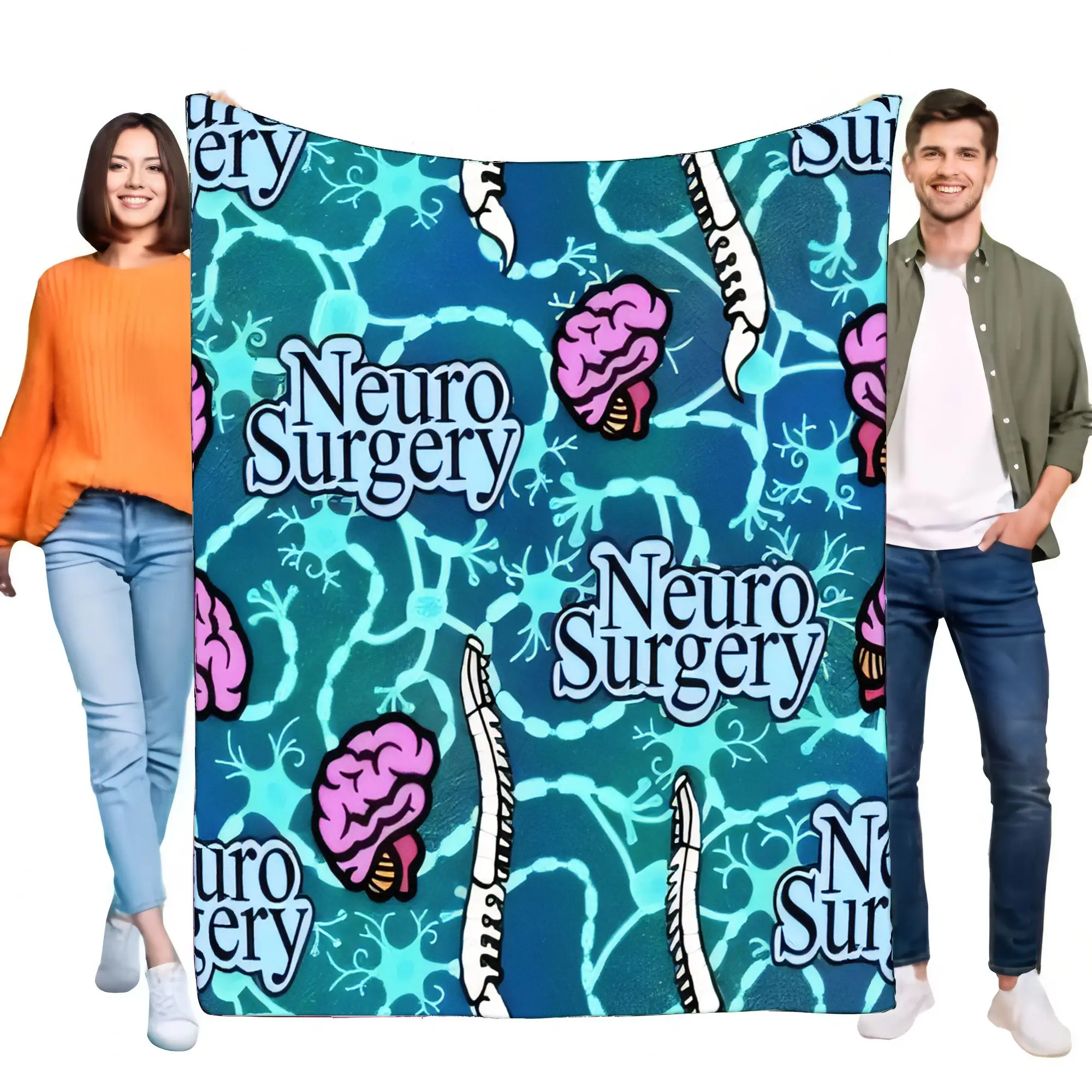 Neuroperation Anatomie Decke Flanell Überwurf, Gehirn Neuron Chirurgische Werkzeuge Muster, ultraweiches, gemütliches, warmes Geschenk für Arzt Krankenschwester Stu Image