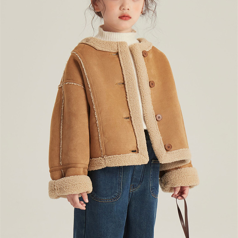 Kids Girls' Faux Suede Jacket Fleece Jacket Jacket Solid Color Fashion Pocket Keep Warm Windproof Outdoor Coat Outerwear 4-12 Years Fall Brown