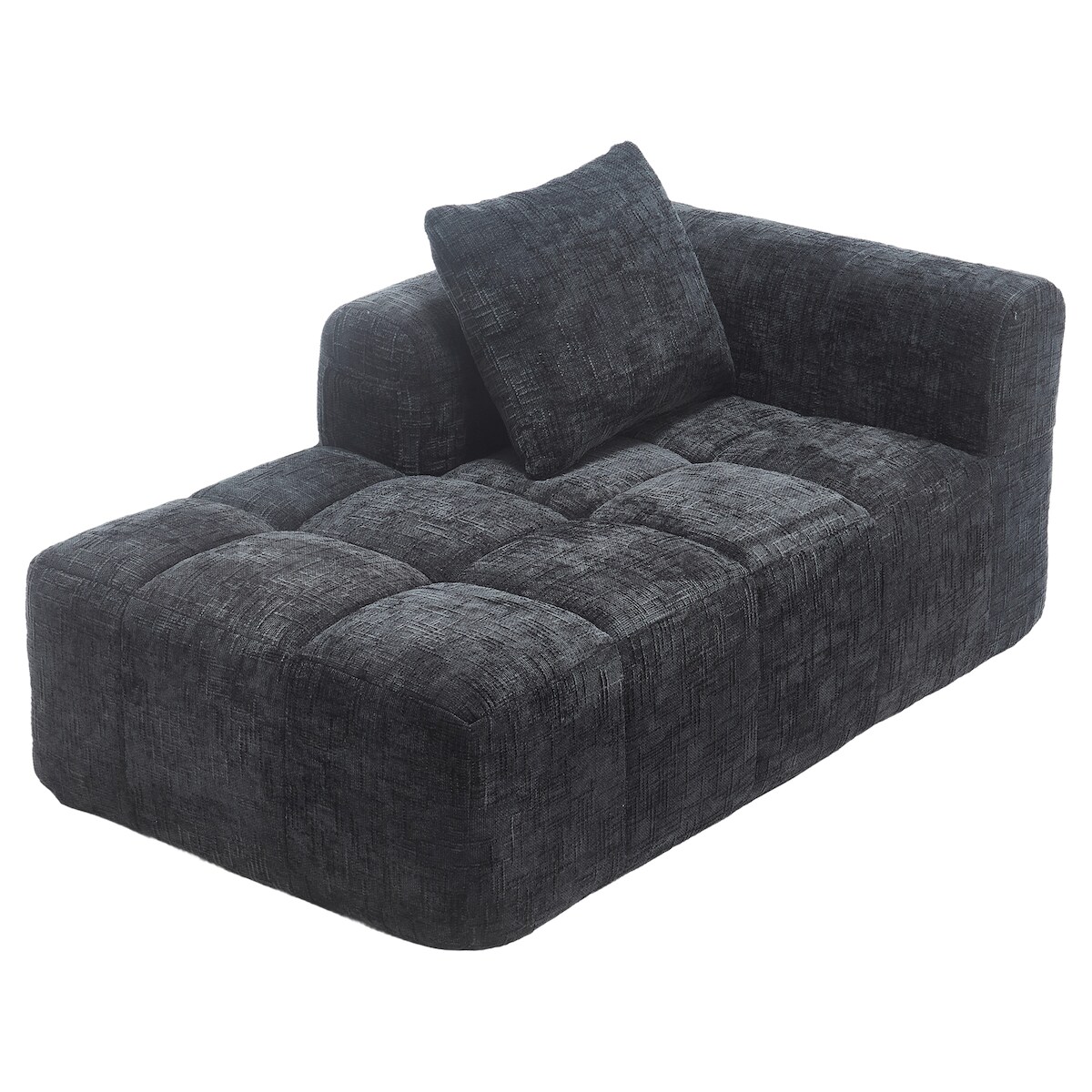 OKWISH Sofa 3-Sitzer Chenille mit Chaise-Lounge, Kissen, Seitentaschen, weiche Polsterung, komfortables Wohnzimmermöbel, modern, langlebig, 90x150, Schwarz Image