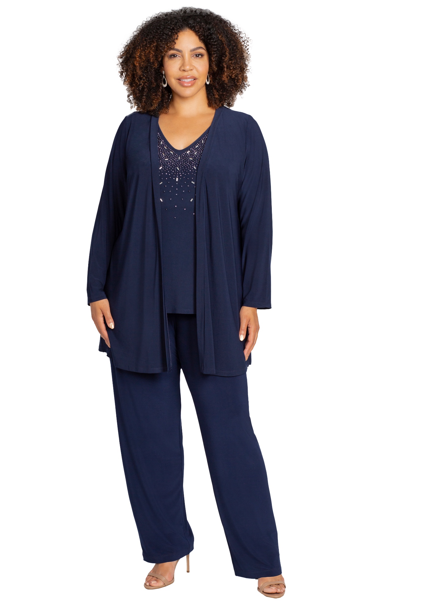 Plus Size Women's Embellished 3-Piece Pant Set by Catherines in Navy (Size 4X)