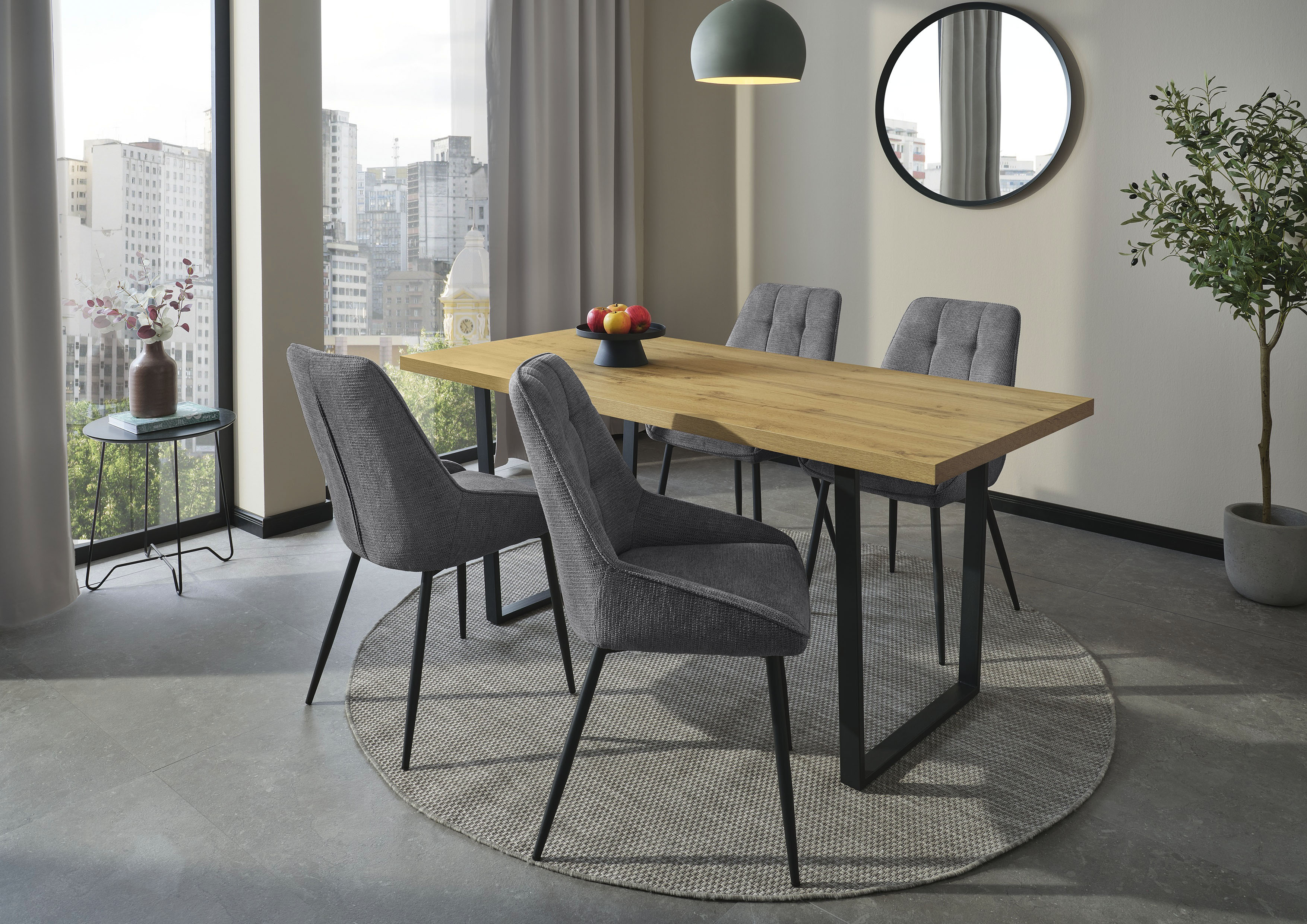 Essgruppe JOCKENHÖFER GRUPPE "ROGER, Sitzgruppe, Tisch, 4 Stühle", tisch wildeiche, stühle anthrazit,, Tisch Wildeiche, Stühle anthrazit, Sitzmöbel-Sets, Tischplatte Wildeiche, U-Gestell, Stühle mit Webstoff