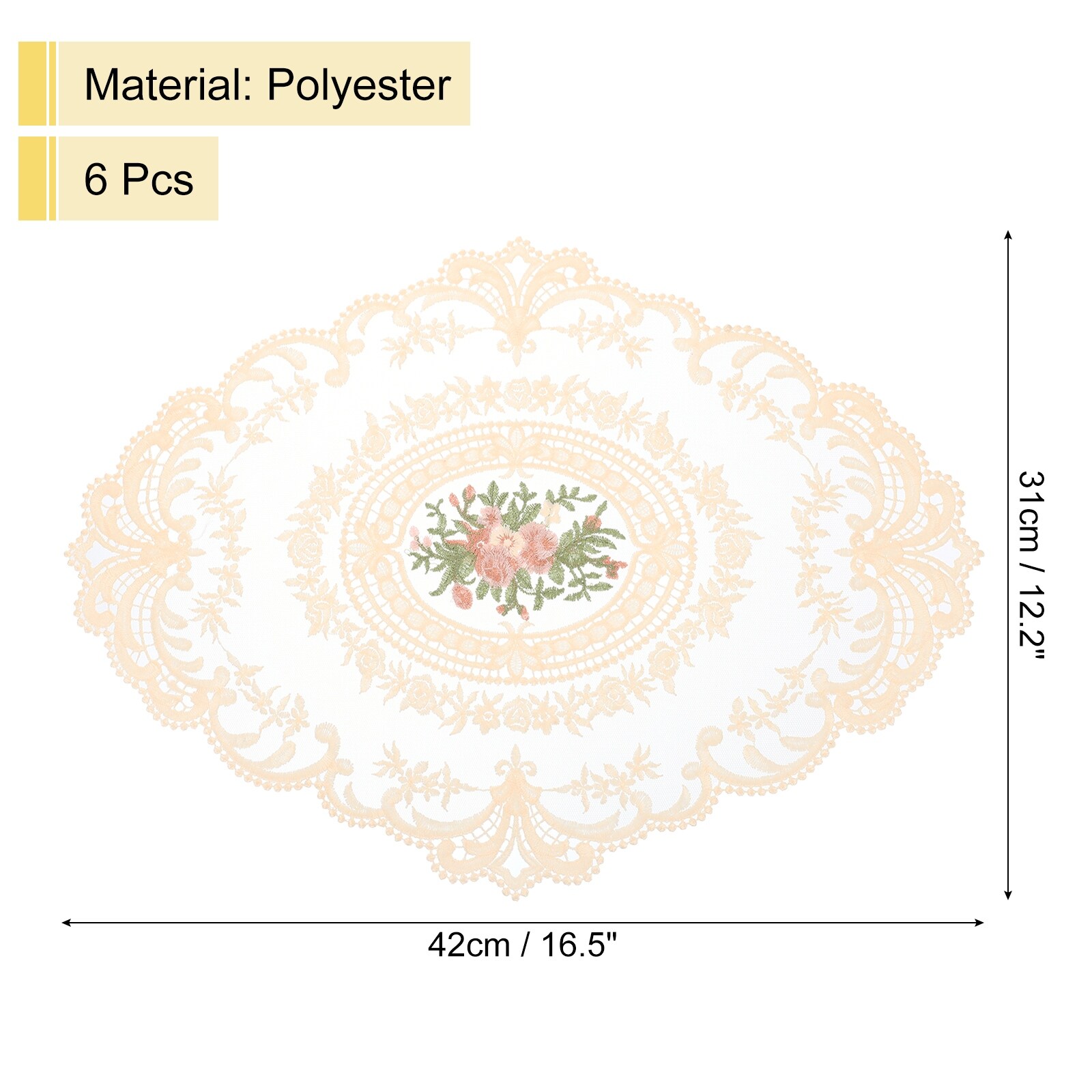 6Pack 12x16in Retro Lace Placemat Oval French Crochet Doilies - 12x16-in
