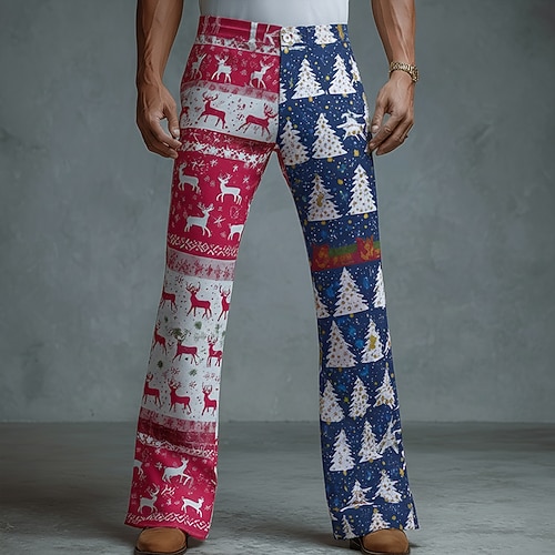 Noël Homme Arbre de Noël Renne Motif de flocon de neige Pantalon Disco Pantalons pattes d'éléphant des années 60 et 70 Taille Moyenne Vintage Rétro Extérieur Fête Poches Latérales Pantalon à jambe